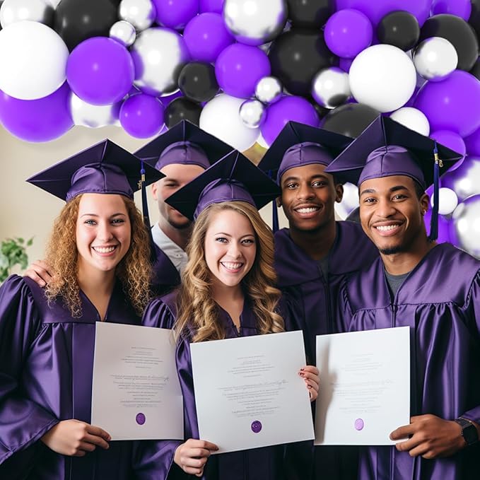 Purple Black White Balloon Garland Arch Kit - Purple Black Balloons Purple Silver White Balloon for Birthday Wedding Anniversary Engagement Graduation Party Decorations