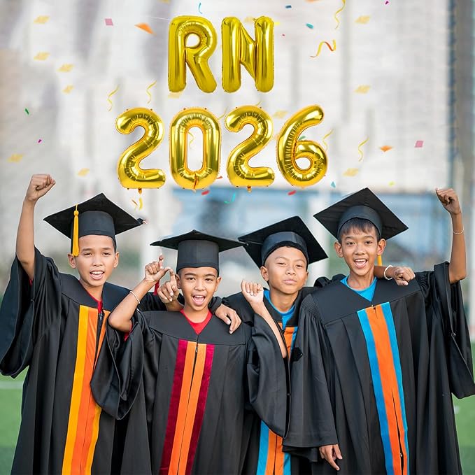 TONIFUL 2026 Nurse Graduation Decorations Gold RN 2026 Balloons 16 Inch RN 2026 Graduation Balloons Class of 2026 Registered Nurse Balloons Decorations 2026 Nursing Graduation Party Supplies