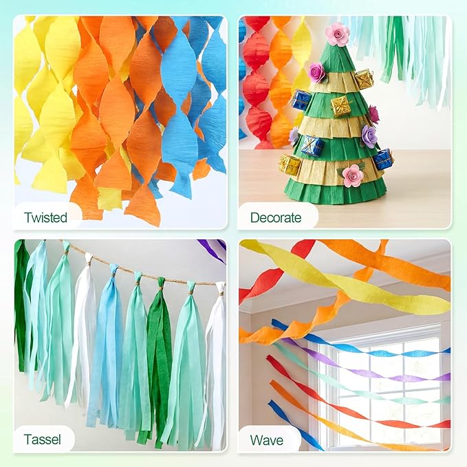 Party Crepe Paper Streamers 12 Rolls 984ft, Rainbow Streamers Party Decorations for Birthday Wedding Mother's Day Graduation Baby Shower Decor, 1.77 Inch x 82 Ft/Roll