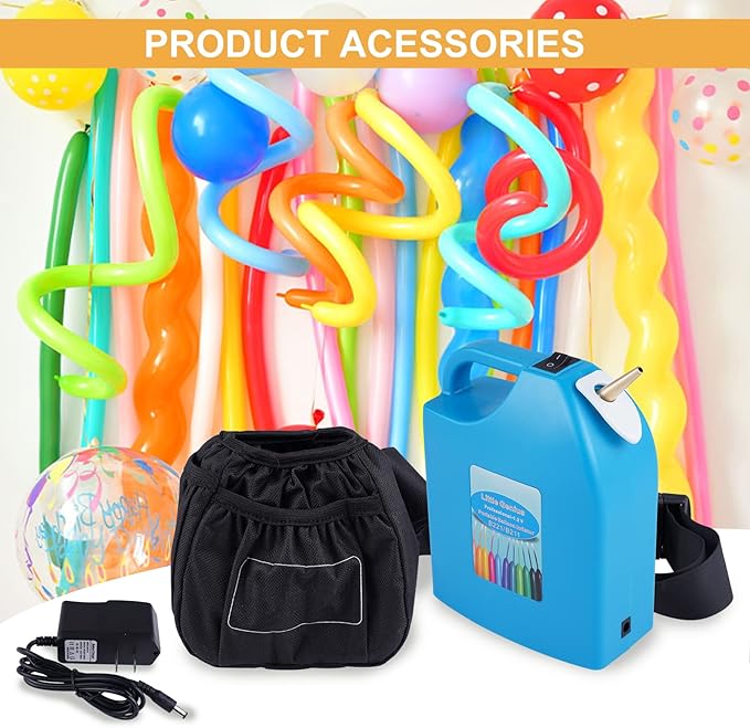 Electric Balloon Inflator Rechargeable Balloon Pump Long Balloon Air Inflator Portable Balloon Air Pump with 2 Nozzles for Birthday Party Decoration (Blue)