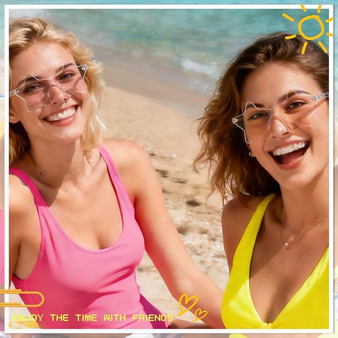 9 Pack Star Sunglasses, Colorful Rimless Star Shaped Glasses, Unisex Party Favors Supplies for Beach, Pool, Outdoors