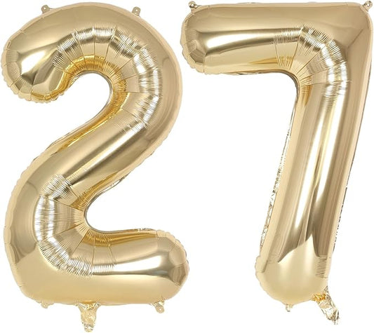 Champagne Gold Large Number 27 Balloon, 40 Inch Light Gold Foil Helium Number Balloons, Giant Mylar Number 27 Balloons for 27 Years Old Birthday Party Anniversary Decorations (Champagne Gold 27)