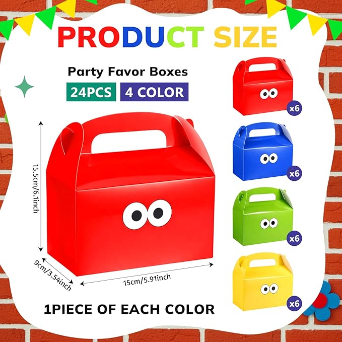 Marspark 24 Pack Cartoon Party Gift Boxes for Street Theme Birthday Supplies, Paper Cartoon Candy Treat Boxes for Anime Themed Birthday Party Decorations (Eyes Pattern)