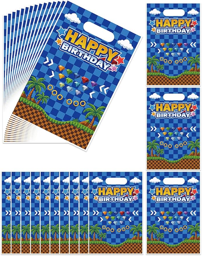 Pixel Video Game Birthday Party Favor Bags with Handles, 30 Pcs Retro Gold Ring Gem Birthday Decorations Goodie Goody Bags, Candy Gift Bags for Kids Boys Girls Party Supplies