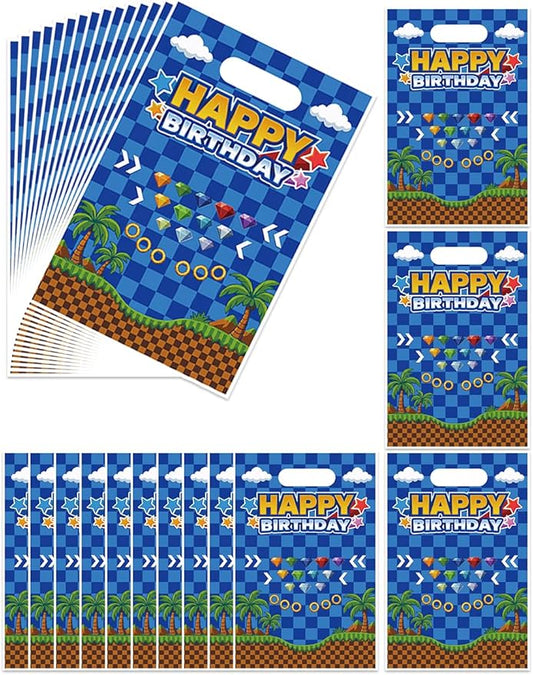 Pixel Video Game Birthday Party Favor Bags with Handles, 30 Pcs Retro Gold Ring Gem Birthday Decorations Goodie Goody Bags, Candy Gift Bags for Kids Boys Girls Party Supplies