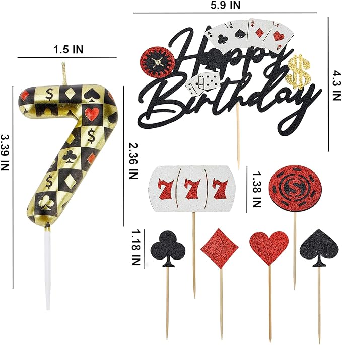Casino Birthday Number Candles for Cake, Poker Birthday Candles for Casino Themed Birthday Party Decoration, Glitter Casino Birthday Cake Topper for Casino Night Theme Birthday Cake(Number 68 & 86)