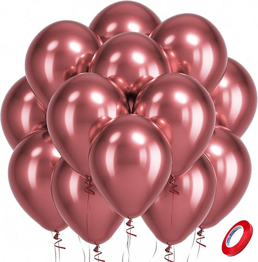 Bezente Metallic Red Latex Party Balloons - 100 Pack 12 inch Round Helium Chrome Red Balloons for Bachelorette Wedding Baby Shower Gender Reveal 1950s Party Decorations