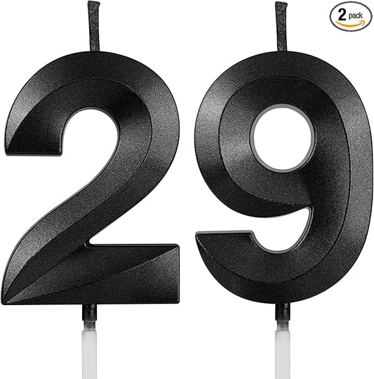 Number 29 Birthday Candles, 1.96 Inch Happy Birthday Cake Candles Cupcakes Topper Decoration for Birthday Party Wedding Anniversary Celebration Supplies (Black)