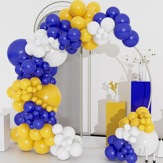 Royal Blue and Yellow Balloons Arch Garland Kit,134pcs Dark Blue White Lemon Yellow Balloons for Boy Oh Baby Shower Bridal Shower Gender Reveal Graduation Birthday Party Decorations
