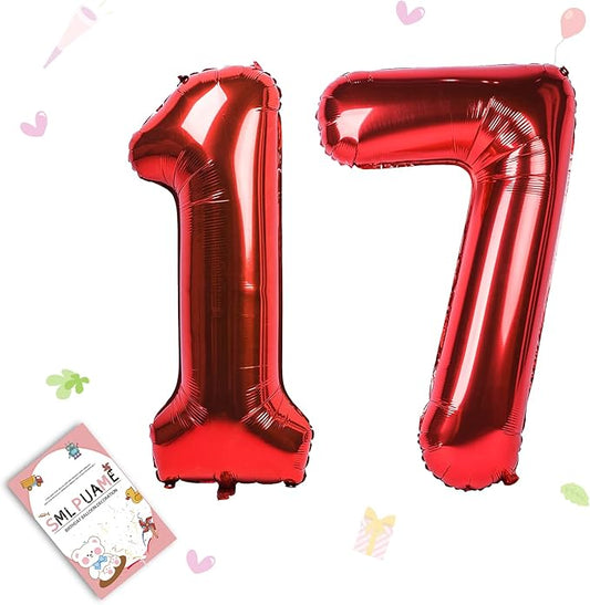 40 inch Number Balloon 0-9 Red Large Number 17 Balloons,Digital Balloons for Birthday Party Celebration Decorations Supplies, Helium Foil Number Balloons for Wedding Anniversary