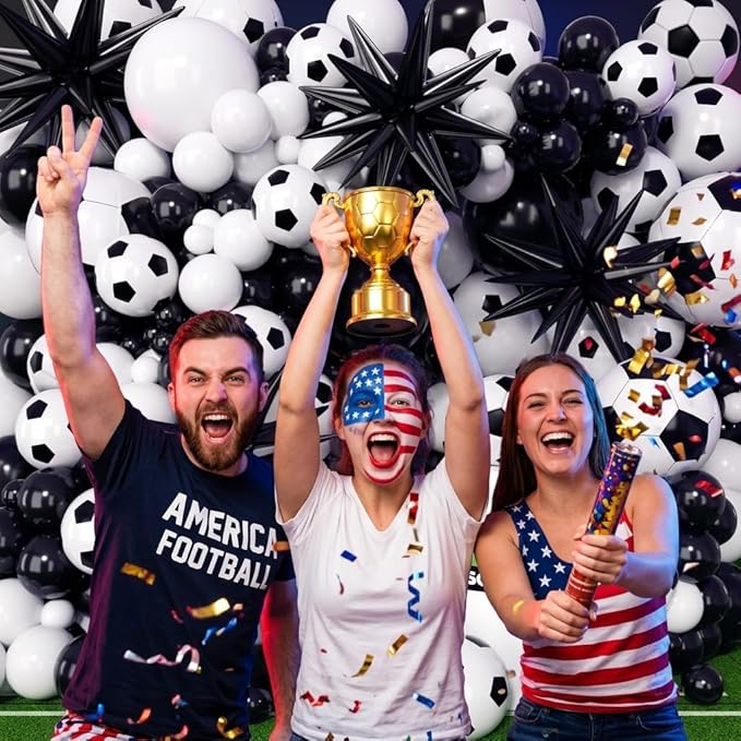 Soccer Balloons Garland Arch Kit with Stars 146Pcs - 5 10 12 18inch Balloon and 22inch Soccer & Star Foil Balloons for 2026 Football Sports Theme Birthday Anniversary Party Decorations