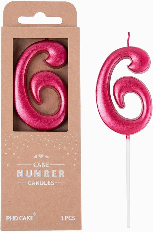 PHD CAKE 2.76 Inch Elegant Red 6 Number Birthday Candles, Red Number Candles, Cake Number Candles, Party Celebration