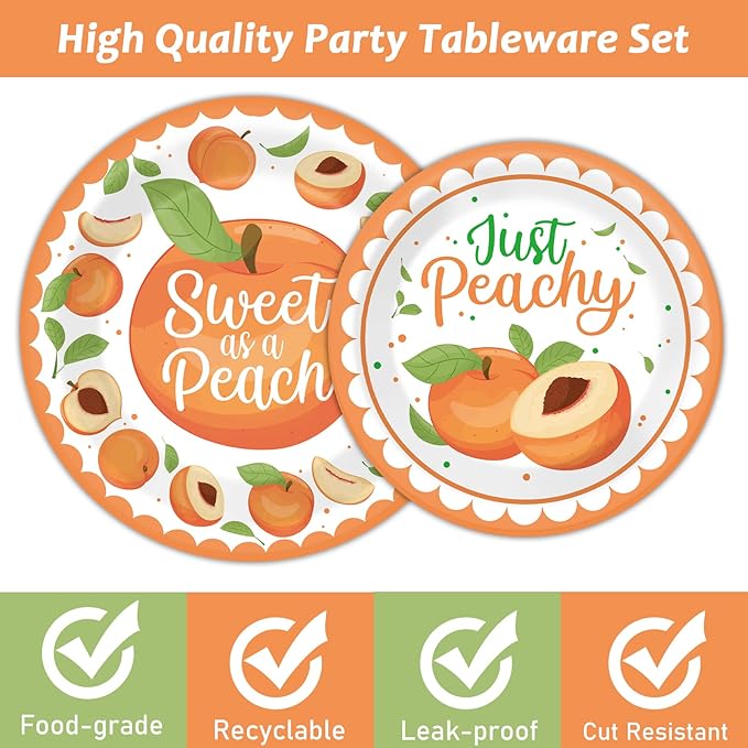 chiazllta 96 Pcs Peaches Party Decorations Peach Fruit Paper Plate and Napkins Fruit Theme Birthday Disposable Tableware Sweet as a Peach Party Supplies Party Favors for 24 Guests