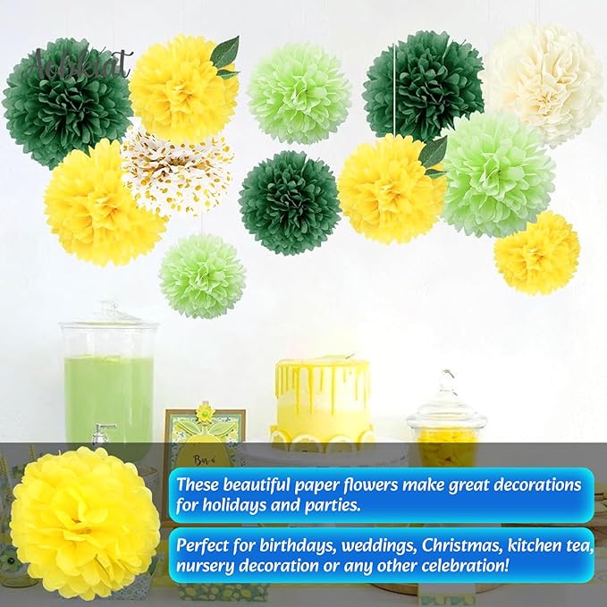 Qimoo 20pcs Yellow Paper Pom Poms Decorations, DIY Decorative Tissue Paper Pom-poms Flowers Ball for Party Wedding Outdoor Decoration