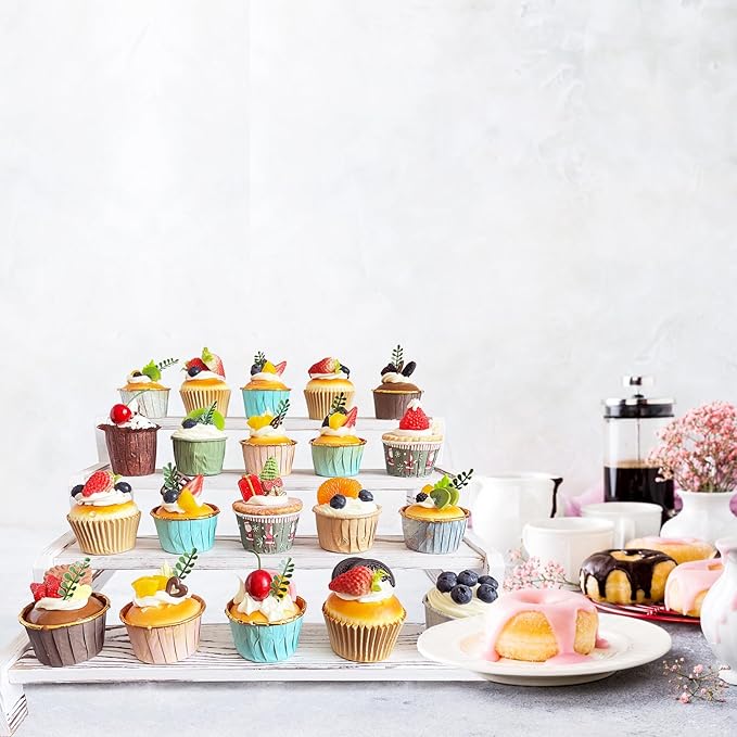 Wooden Cupcake Stand 4 Tier Rustic Cupcake Stand Wood Cupcake Holder White Tiered Display Stand for Birthday Party, Wedding