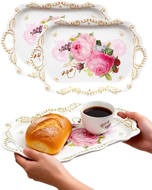 Melamine Serving Trays, 3-Pack Serving Tray Platter Trays for Serving Food, Melamine Tray Serving Platter for Gift, Party, Decor, Home, Restaurant, (18.2 x 12.2 x 1.3 Inches)