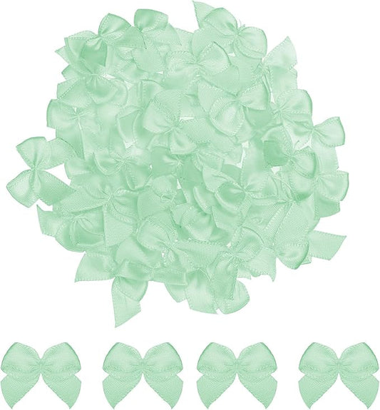 MECCANIXITY 50Pcs Mini Ribbon Bow 1" Mini Fabric Satin Ribbon Flower Bows for Craft DIY Sewing Wedding Birthday Party Green