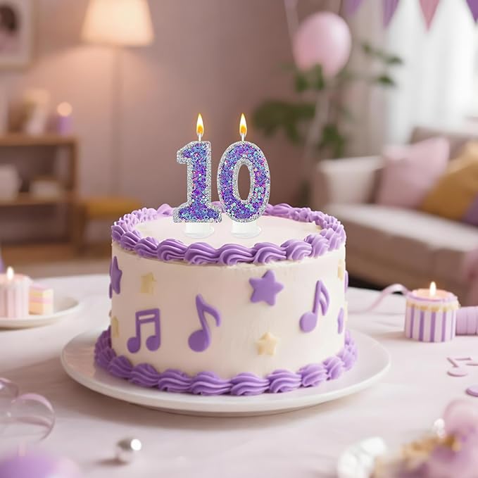 K-pop Number 1 Birthday Candle, Star Glitter Filled Number Candle, Purple Silver Fantasy Cake Topper for Birthday Party Decoration