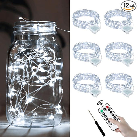 ZGWJ 6 Pack Fairy Lights Battery Operated with Remote, 7ft 20 LED Mini Fairy String Lights with Timer 8 Lighting Modes Waterproof for Halloween Christmas Tree DIY, Parties, Bedroom Decorations White