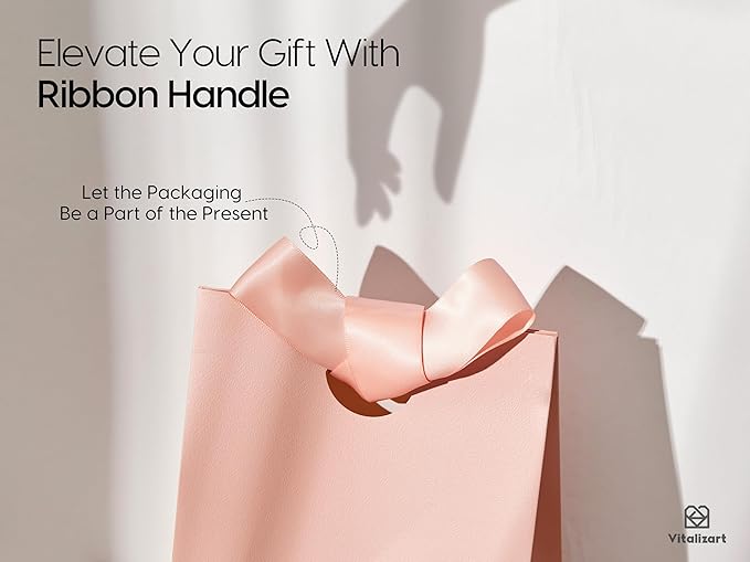Vitalizart Paper Gift Bags With Ribbon Handles Set of 10 Pink Bulk Reusable For Gift Wrap Girls Kids Birthday Bridal Shower Party Favors Goodie Bags Candy Christmas 5.91"x3.54"x7.28" Small Size
