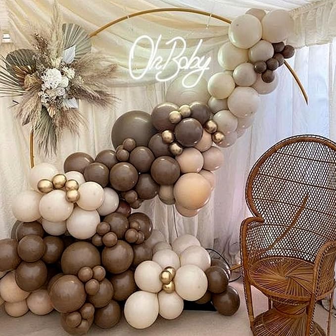 Awenztech 110pcs Brown Balloons, 18 12 10 5 inch Brown Balloons Different Sizes Balloon Garland for Netural Baby Shower Woodland Jungle Safari Birthday Party Decorations