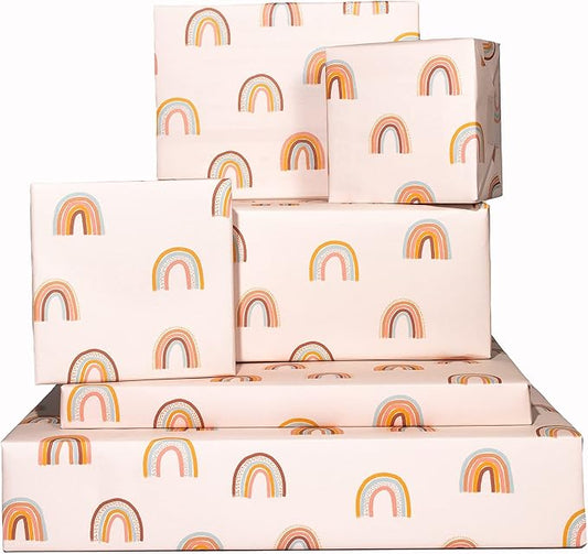 Central 23-6 Wrapping Paper Sheets - Pastel Rainbows - Birthday Gift Wrap for Women Girls Kids - Easter Paper - Baby Shower - Eco and Made in the UK