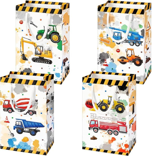 WERNNSAI 16PCS Construction Party Gift Bags - Construction Birthday Party Decoration Truck Party Goodie Bags with Handles for Boys Kids Candy Treats Bag for Birthday Baby Shower Supplies