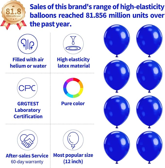 110pcs Blue Balloon 12 inch, Blue Latex Balloon for Birthday Party Baby Shower Wedding(with 2 Ribbons).