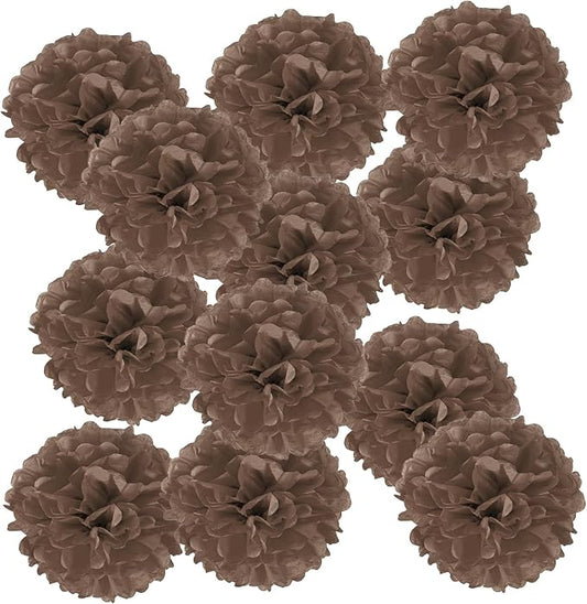 PATIKIL 8inch Tissue Paper Pom Poms, 12PCS Pom Poms Paper Flowers Ball Tissue Paper Flowers for Wedding Bridal Shower Birthday Bachelorette Party Backdrop Decoration, Brown