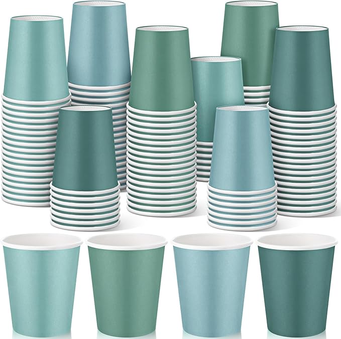 200 Pcs Sage Green Paper Cups 7 oz Disposable Party Cups Bulk for Birthday Rainbow Party Supplies DIY and Holiday Hot Cold Beverage