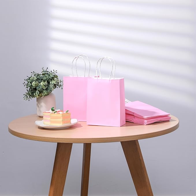 SUNCOLOR 25 Pieces 6 Inch Mini Goodie Bags Small Pink Gift Bags with Handles for Birthday Party Favors, Wedding Treat Bags