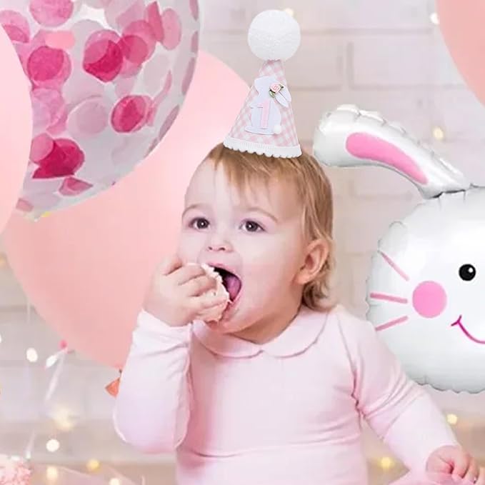 Some Bunny Is One Birthday Hat - Bunny 1st Birthday Decorations For Girls, Spring 1st Bday Decor, Easter Bday Crown, Pink Gingham First Bday Party Hat