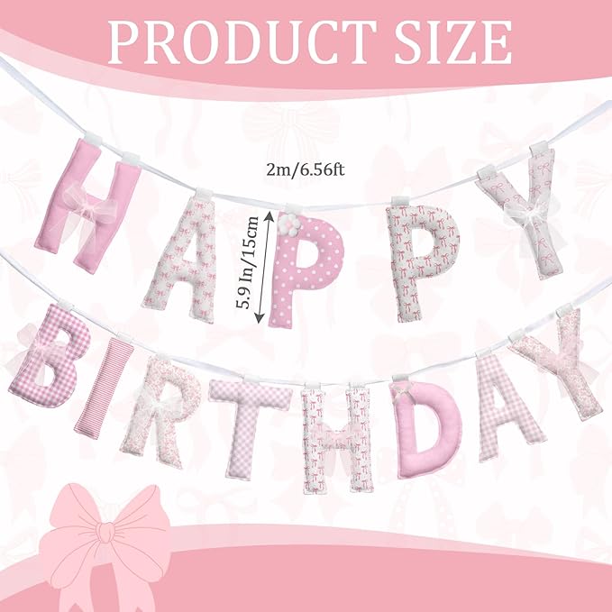 Suncalla Pre-strung Happy Birthday Banner Sign Reusable Felt Happy Birthday Garland Hanging Decorations Party Bunting Garland for Party Decor Photo Pro Home Backdrop(Cute,Pink)