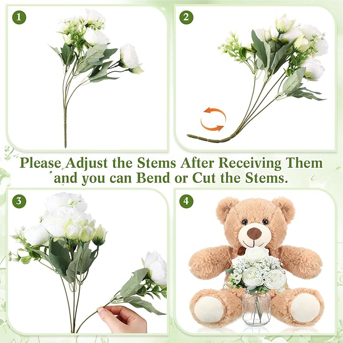 6 Set Baby Shower Bear Centerpieces for Tables Mason-Style Glass Jars with Artificial Peonies and Baby's Breath Rustic Table Decor for Gender Reveal Party Wedding (Brown)