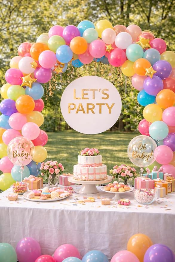 100 Pack Balloon Arch Kit – 12 Inch Assorted Rainbow Latex Balloons with Arch Strip, Glue Dots & Ribbon – Balloon Garland Decoration Set for Birthday, Baby Shower, Graduation & Party Decor