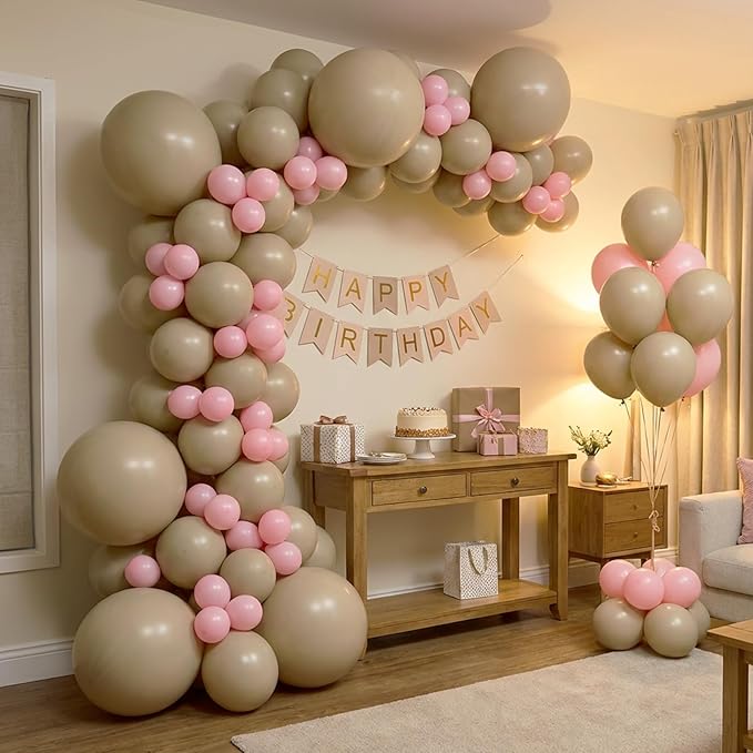 RUBFAC 135pcs Vanilla Brown Balloons, Latex Light Brown Balloon Different Sizes 18 12 10 5 Inch for Garland Arch Wedding Baby Shower Birthday Party Decorations