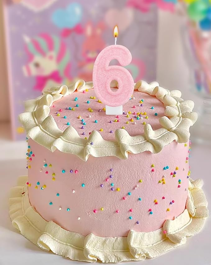 Birthday Candles for Cake, Pink Number Candles, Cake Candles with Greeting Card for Birthday Party Wedding Anniversary Celebrations (Bright Pink 6 Candle)
