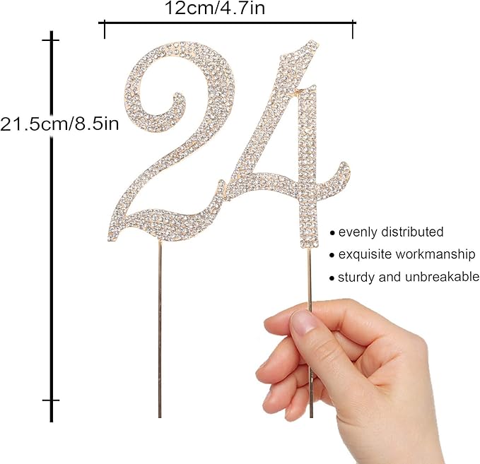 LINGPAR 24 Years Birthday Cake Topper - New Best Crystal Rhinestone 24th Wedding Anniversary Or 24 Years Old Cake Topper Party Decoration Gold