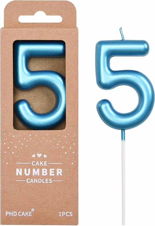 PHD CAKE 2.76 inch Classical Blue 5 Number Birthday Candles, Blue Number Candles, Cake Number Candles, Party Celebration