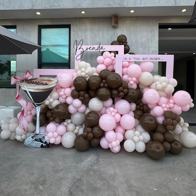 Pink and Brown Balloons, Espresso Martini Party Decorations, Dusty Pastel Pink Brown Coffee Chocolate Beige White Sand Latex Balloons for Birthday Bachelorette Bear Party Boho Bridal Baby Shower Decor