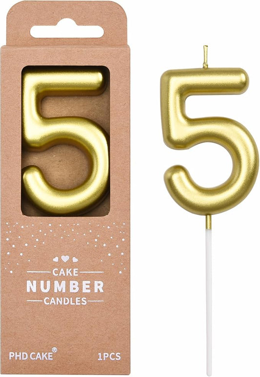 PHD CAKE 2.76 inch Classical Gold 5 Number Birthday Candles, Gold Number Candles, Cake Number Candles, Party Celebration