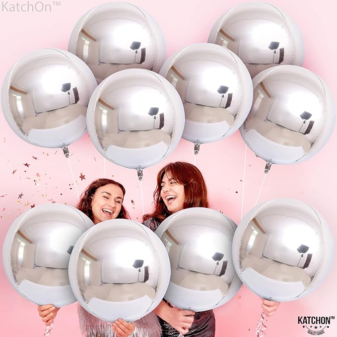 KatchOn, Huge Metallic Silver Balloons - 22 Inch, Pack of 12 | 4D Round Mylar Balloons for Silver Party Decorations, Birthday Party, Graduation Decorations 2026, Engagement, Prom Decorations 2026