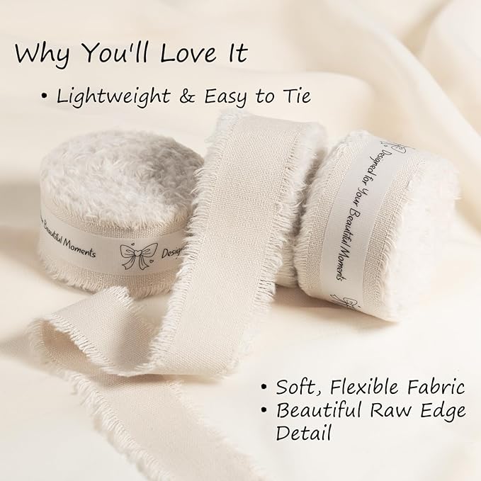 Linen Cotton Ribbon 1 Inch Linen 3 Rolls 21 Yards Frayed Edge Fabric Set for Rustic Wedding Decor, Bridal Bouquet Wrap, Farmhouse Decor, Table Setting & Gift Wrapping