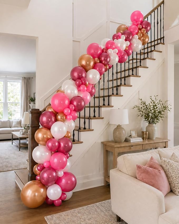 Hot Pink Balloons 60 Pack – Pink Chrome Balloons, Fuchsia, Rose Gold & White 12 Inch Latex Balloons for Balloon Garland Arch, Pink Birthday Decorations, Baby Shower Girl, Bridal Shower