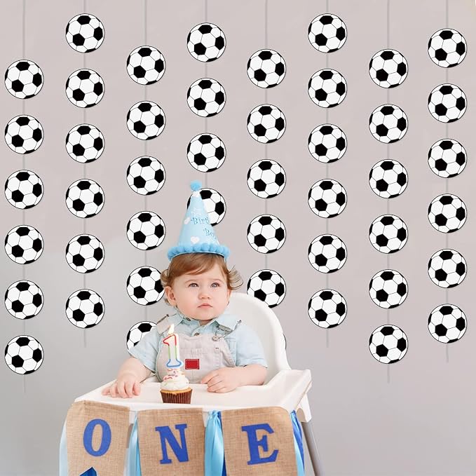 8 Packs Soccer Party Banners Soccer Garland Kit Soccer Hanging Swirl Soccer Party Supplies Decorations Soccer Ball Paper Cutouts for Birthday Party Home Classroom Favor Supplies Decor