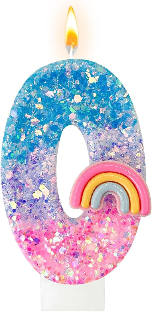 Rainbow Birthday Number Candles, Number 0 Candles, Cupcake Decorations, Macaron Birthday Cake Decorations, Cartoon Theme Party Supplies (Number 0)