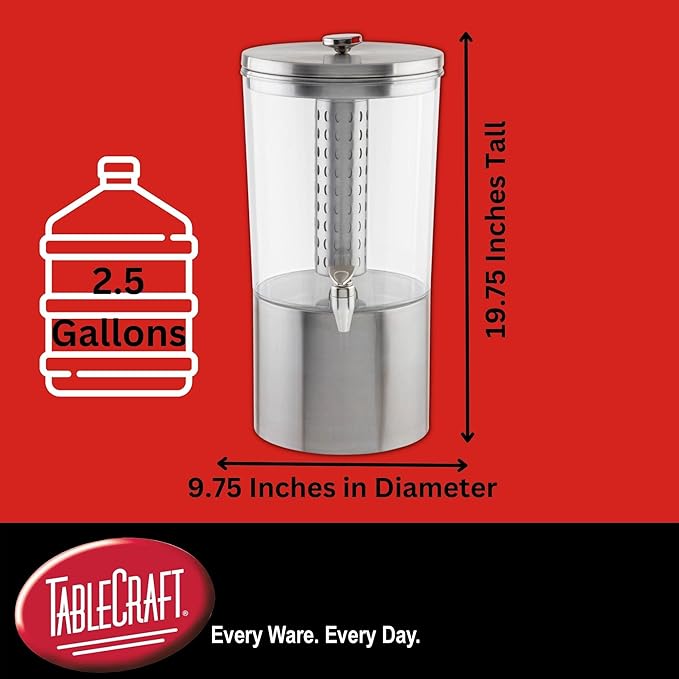 TableCraft 10450 Upscale Beverage Dispenser, 2-1/2" gallon, stainless steel with nickel plated ABS faucet, Tritan reservoir, stainless steel base, 1 each