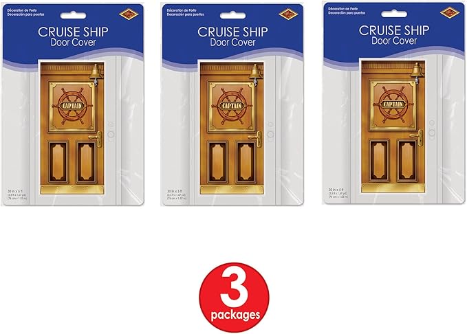 Beistle Plastic Cruise Ship Captain Door Covers, 5' x 30", Set of 3 - Nautical or Pirate Party Supplies, Themed Birthday Festivities, High Seas World Traveler Wall Decoration