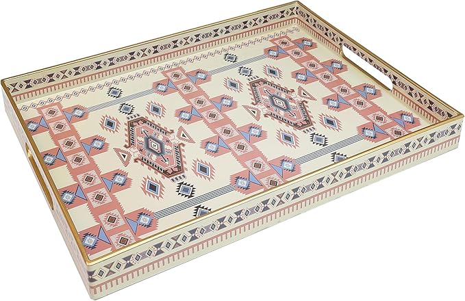 Spsyrine Serving Tray with Handles, Plastic Decorative Tray for Coffee Table, Living Room, Home Decor, 3040N