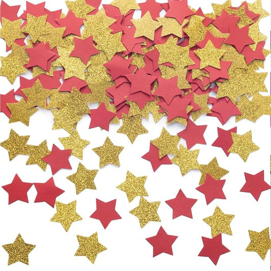 MOWO Gold and Red Star Confetti Table Decoration for Birthday Graduation New Year's Retirement Bachelor Theme Party,1.2 inch in Diameter,200 Counts